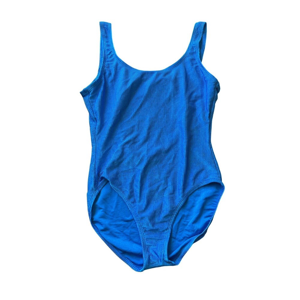 Vintage Catalina Blue Ribbed One Piece Swimsuit Scoop Back Women Small